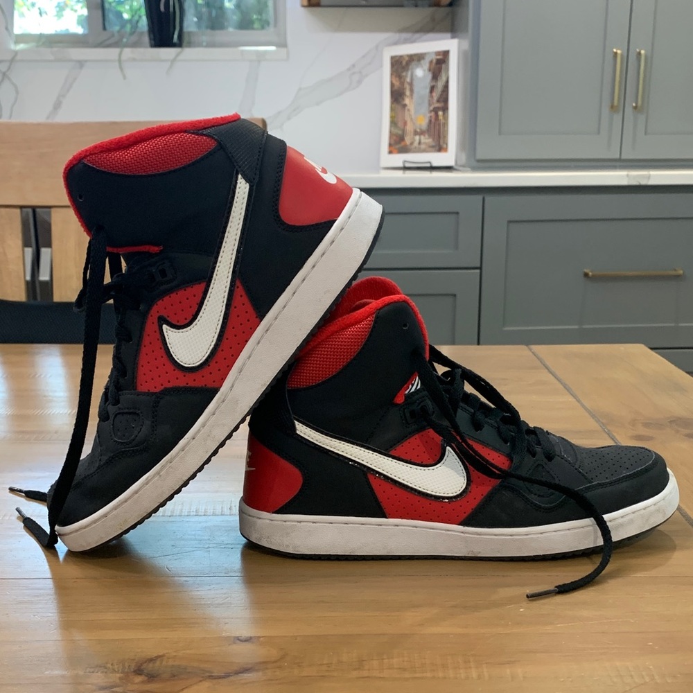 Nike Black and Red High-Top Sneakers